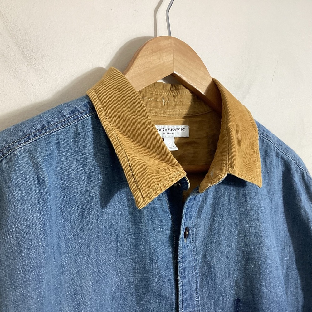 Banana Republic Relaxed Fit Corduroy Trim Chambray Shirt L - Picture 6 of 16
